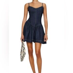 NWT Reformation Lottie Denim Cami Scoop Drop Waist Full Mini Dress, Size 2